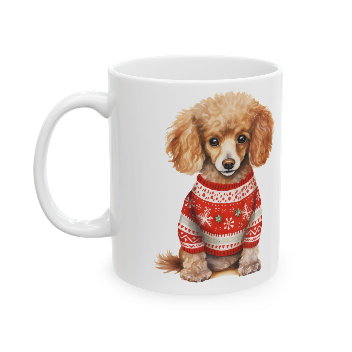 Poodle in Christmas Sweater Ceramic Mug — Cute Holiday Dog Coffee Cup 11oz   Item #726214