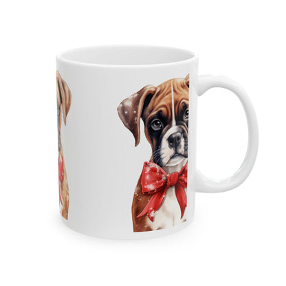 Boxer Puppy Mug with Red Bow – Cute Dog Ceramic Coffee Cup 11oz   Item #628427