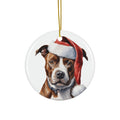 Stafford Bull Terrier Dog With Santa Hat Ceramic Disc Ornament       Item #7128648