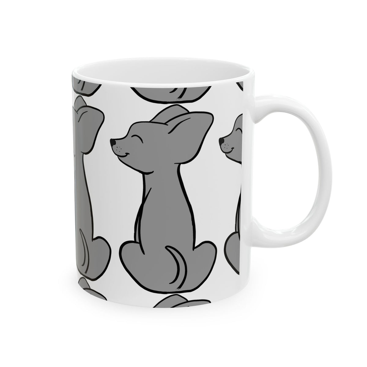 Grey Chihuahua Pattern Ceramic Mug – Cute Dog Lover Coffee Cup 11oz  Item #996852