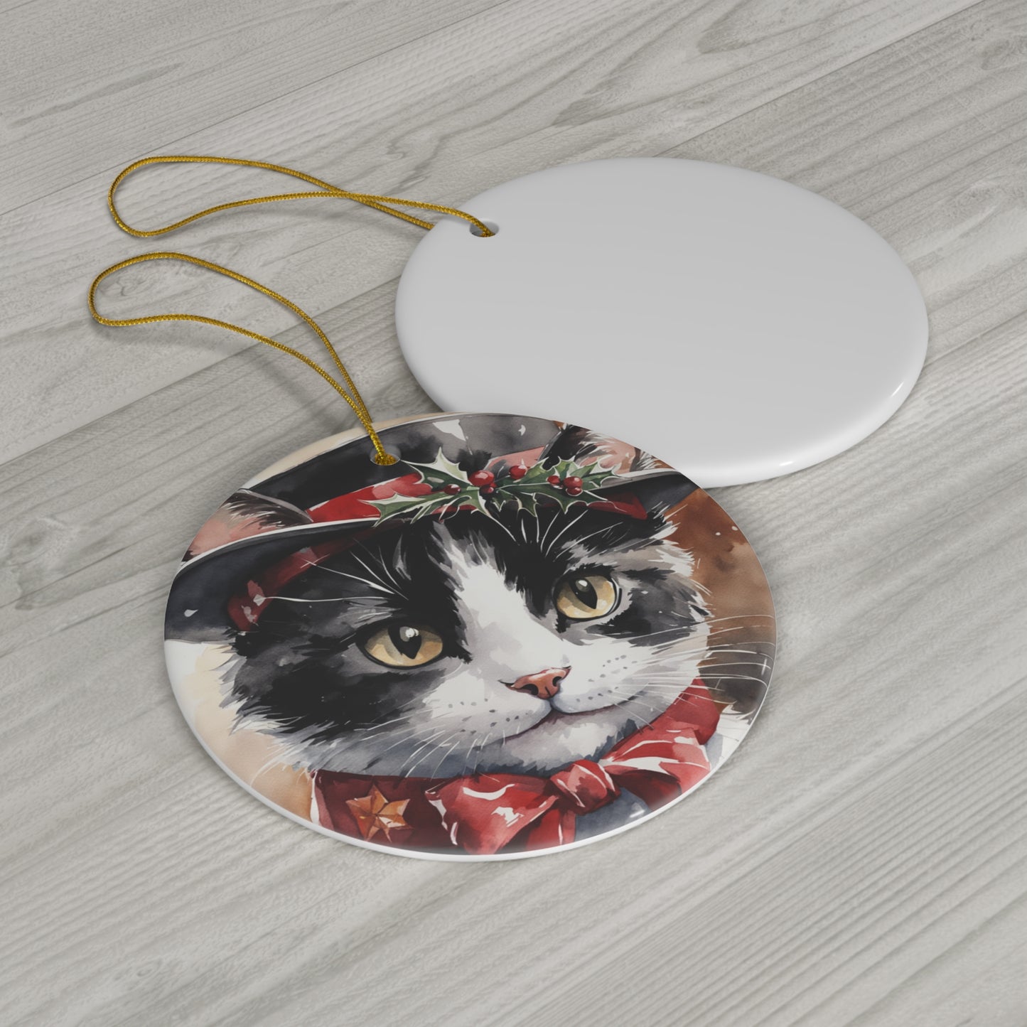 Ceramic Ornament - Christmas Cat     Item #428105