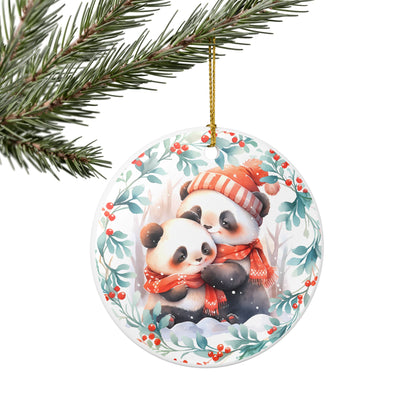Ceramic Christmas Ornament with Adorable Panda Cubs   Item #76801