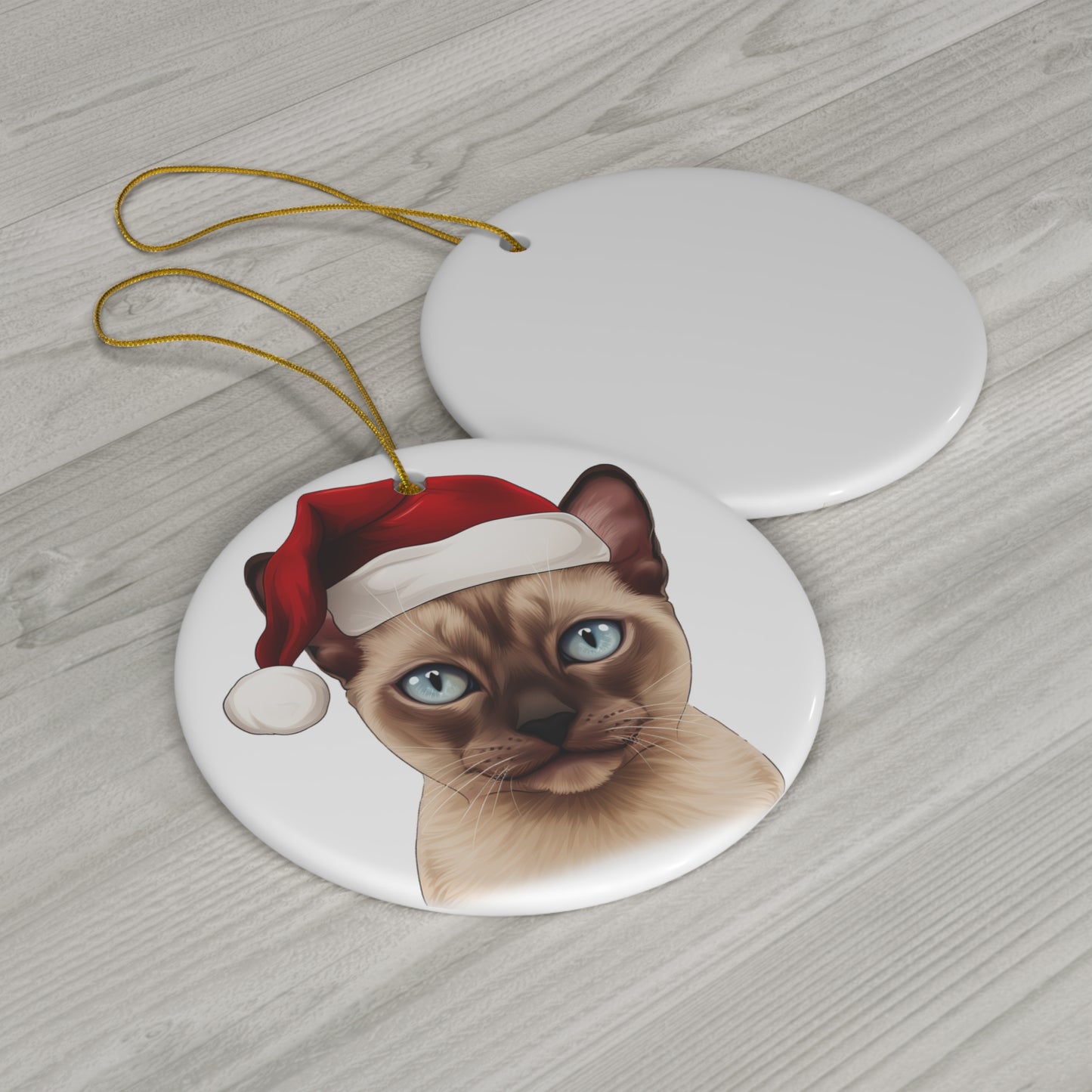 Ceramic Ornament - Tonkinese Cat With Santa Hat      Item #7469245