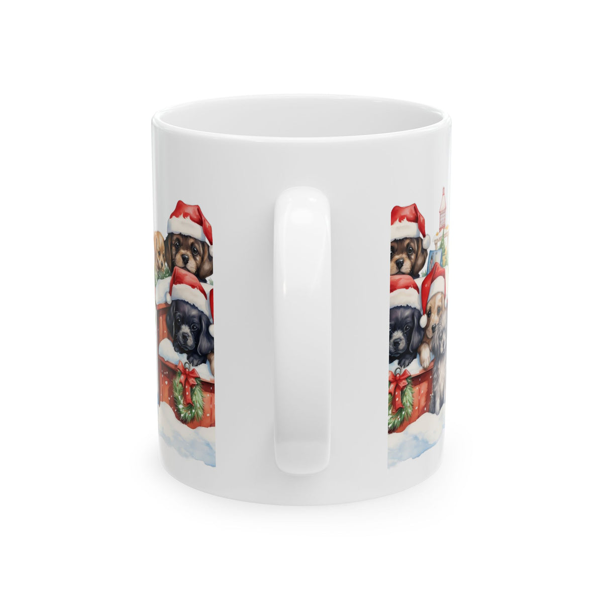 Christmas Puppies Ceramic Mug — Cute Dogs in Santa Hats 11oz  Item #863752