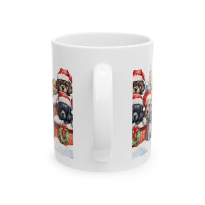Christmas Puppies Ceramic Mug — Cute Dogs in Santa Hats 11oz  Item #863752