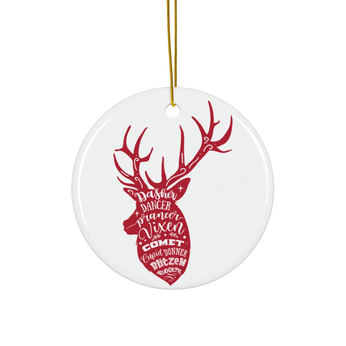 Reindeer Head Names Ceramic Disc Ornament       Item #9876592