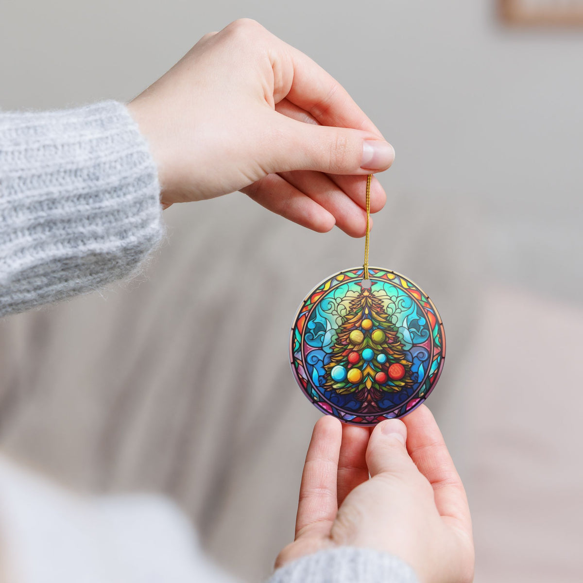 Stained Glass Christmas Tree Ceramic Ornament   Item #4669
