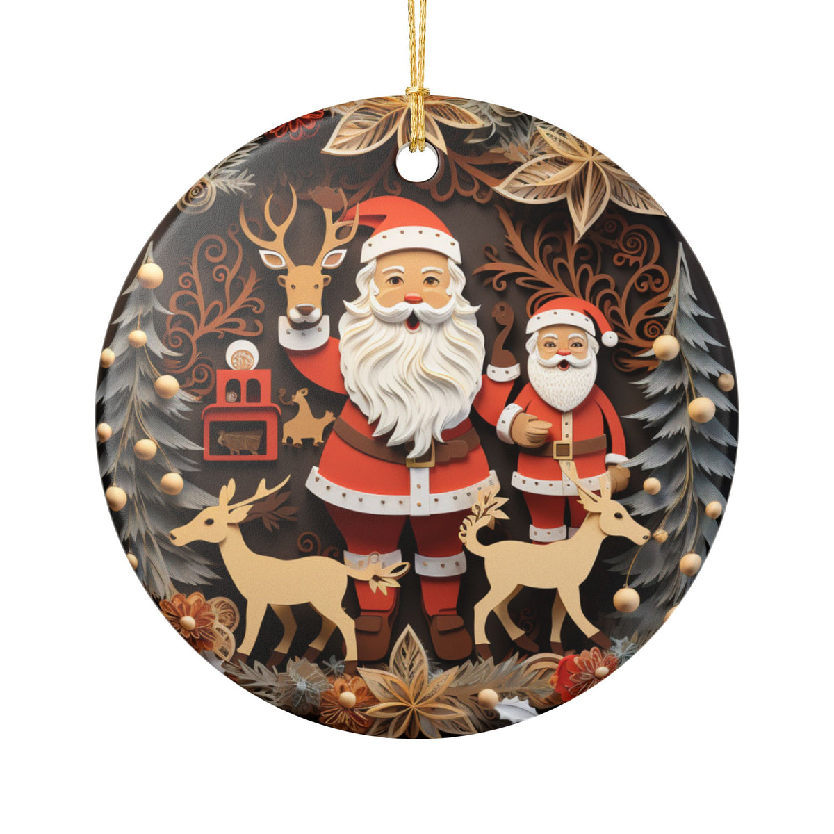 Santa and Reindeer Christmas Ceramic Ornament    Item #992899