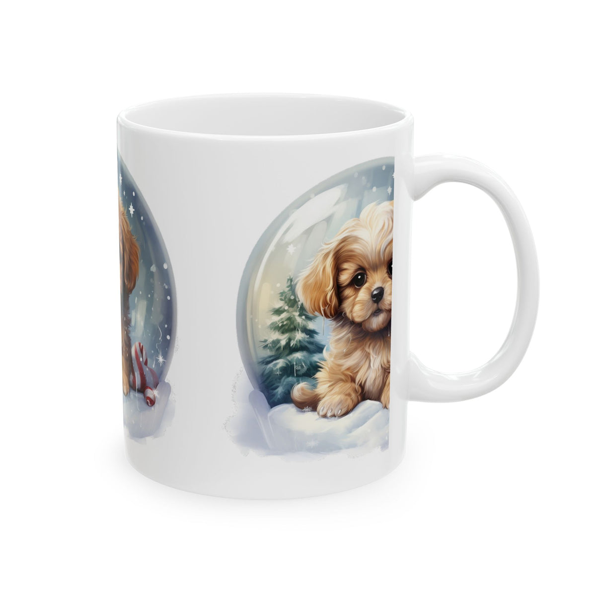 Cute Puppy Snow Globe Ceramic Mug – Christmas Dog Coffee Cup 11oz   Item #321951