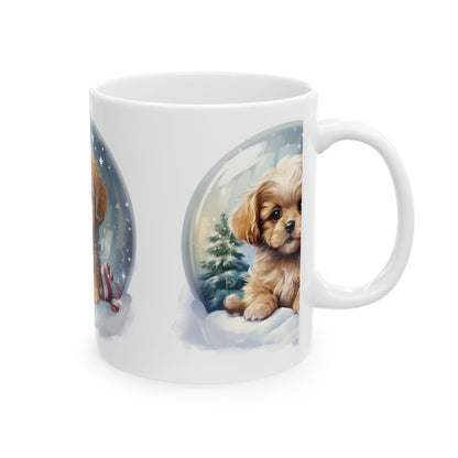 Cute Puppy Snow Globe Ceramic Mug – Christmas Dog Coffee Cup 11oz   Item #321951