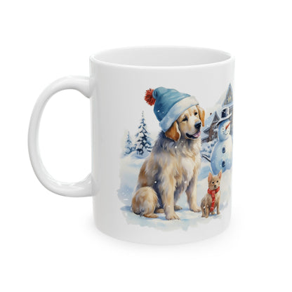 Winter Wonderland Snowman And Christmas Dogs Ceramic Mug  11oz   Item #605844