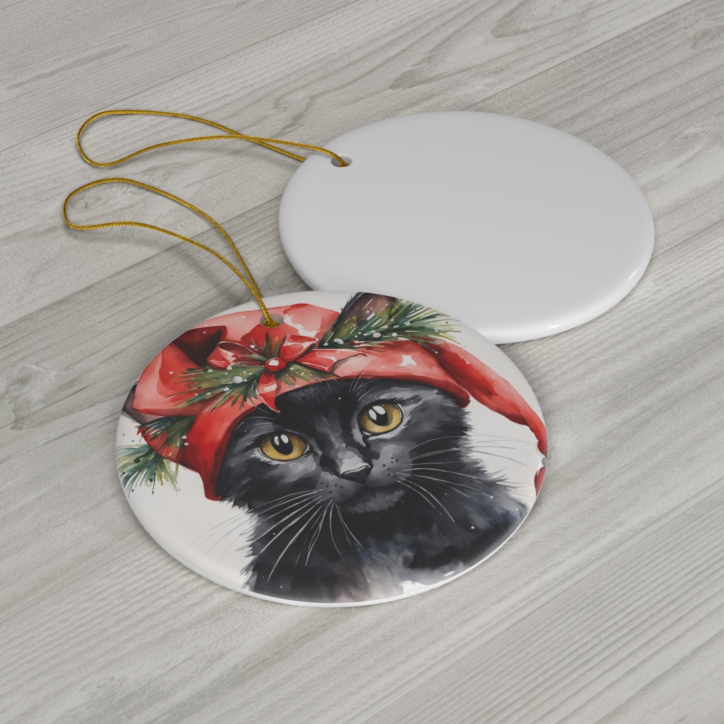 Christmas Cat Ceramic Disc Ornament        Item #5835477