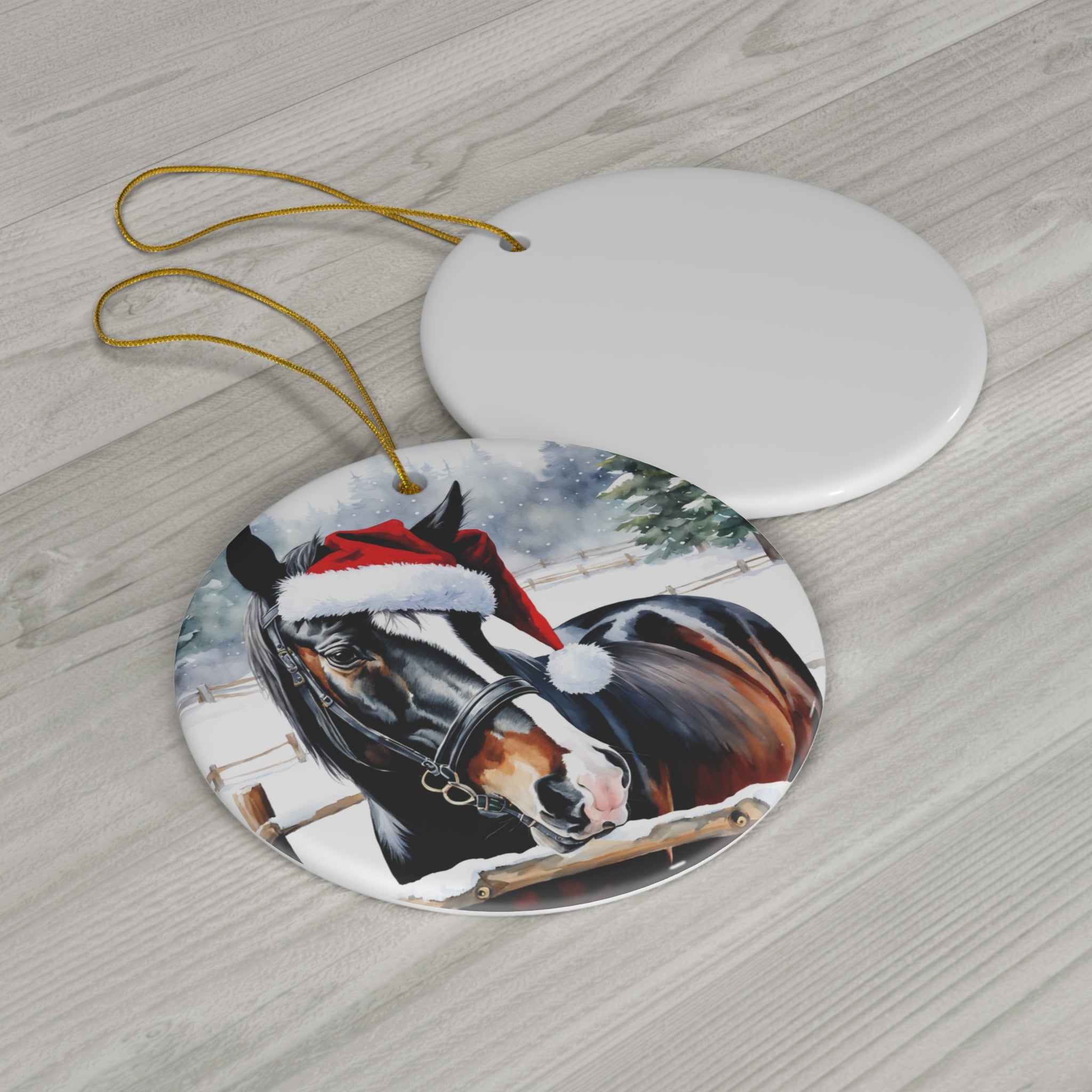 Horse Christmas Ceramic Disc Ornament       Item #6614745