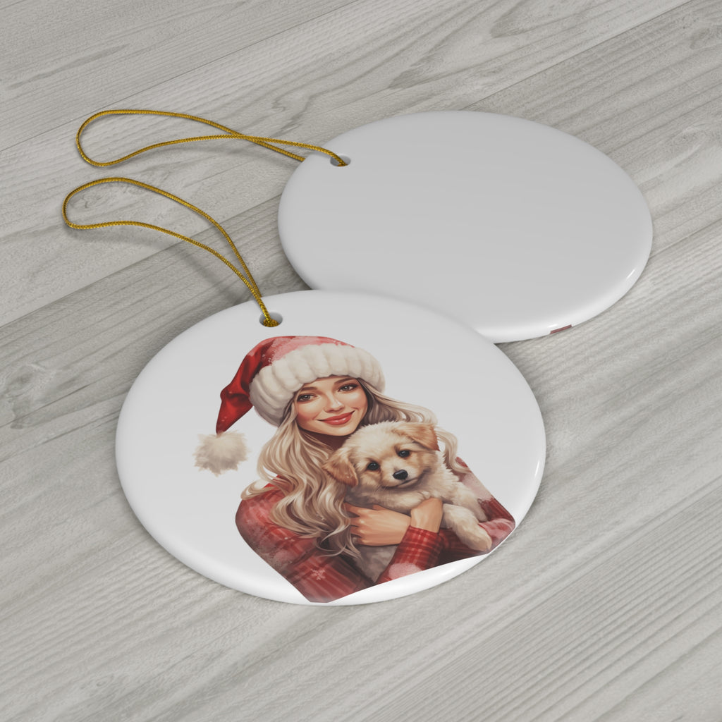 Christmas Dog Ceramic Disc Ornament               Item #4611813