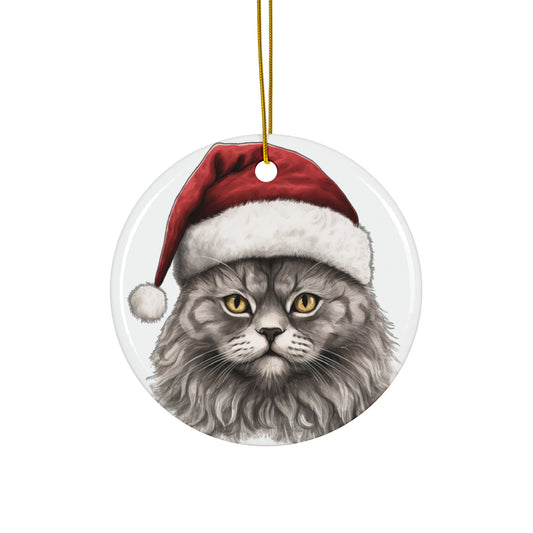 Selkirk Rex Cat With Santa Hat Ceramic Ornament        Item #794776