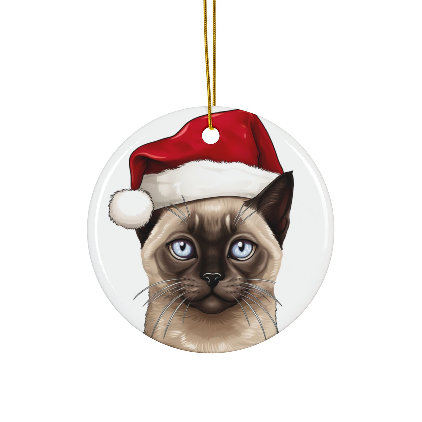 Ceramic Ornament - Tonkinese Cat With Santa Hat      Item #105753