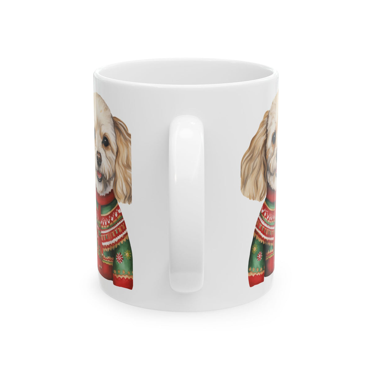 Cute Dog in Christmas Sweater Ceramic Mug — Holiday Pet Coffee Cup 11oz   Item #418967