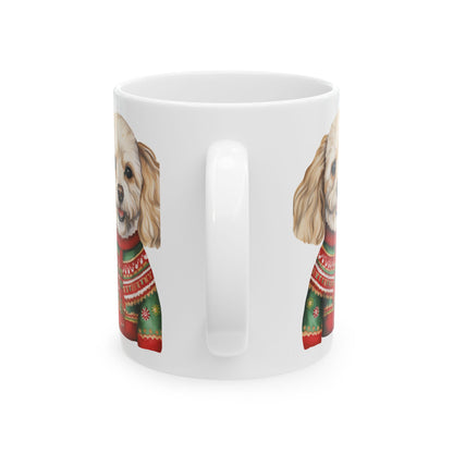 Cute Dog in Christmas Sweater Ceramic Mug — Holiday Pet Coffee Cup 11oz   Item #418967
