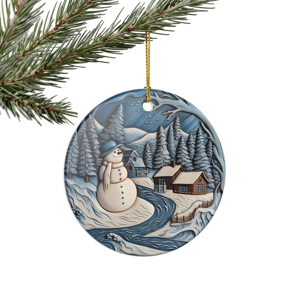 Winter Wonderland Snowman Ceramic Ornament    Item #17256