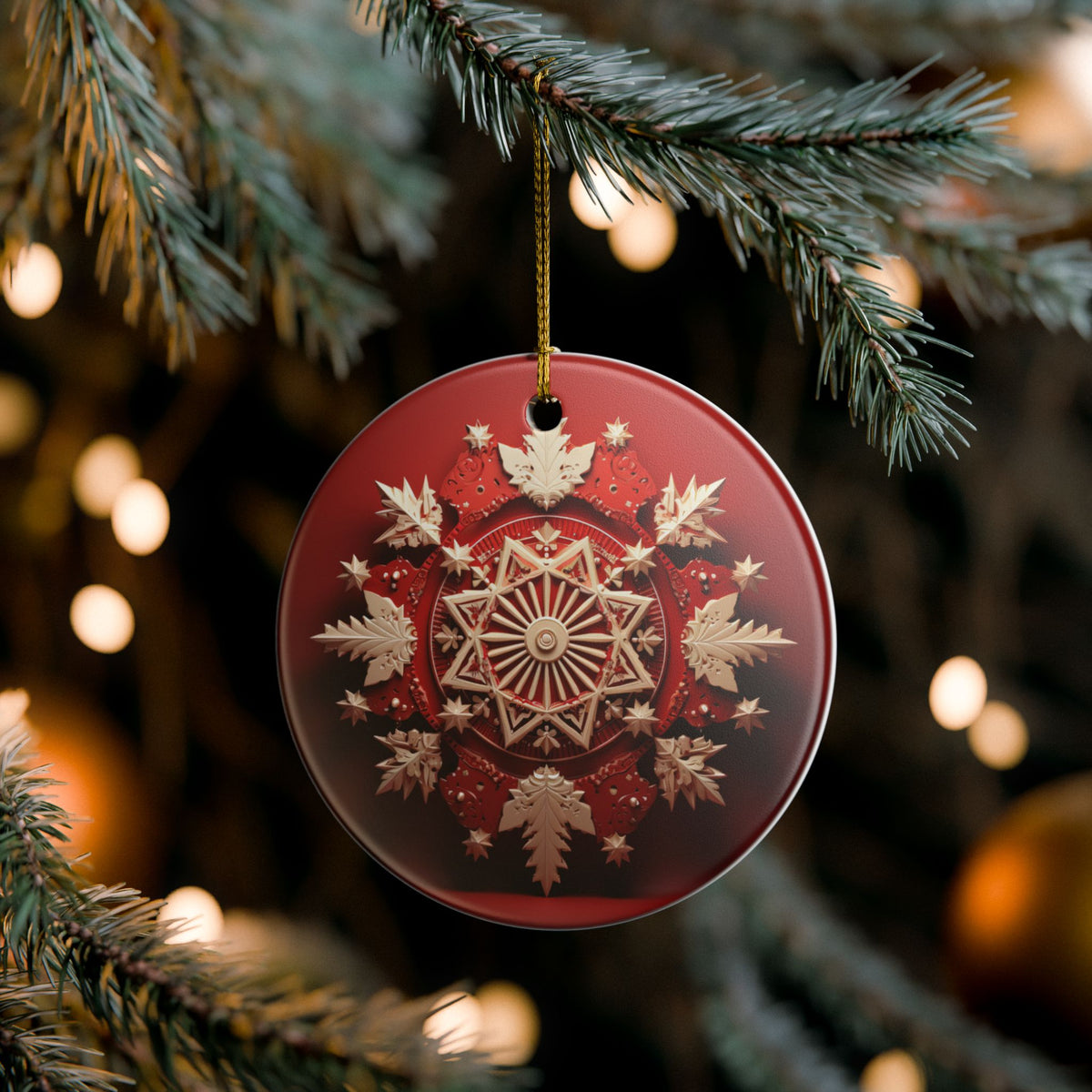 Red and Gold Snowflake Ceramic Ornament   Item #537743