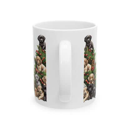 Holiday Puppy Christmas Tree Mug — Cute Labrador Puppy Stack Ceramic Coffee Cup 11oz  Item #233737