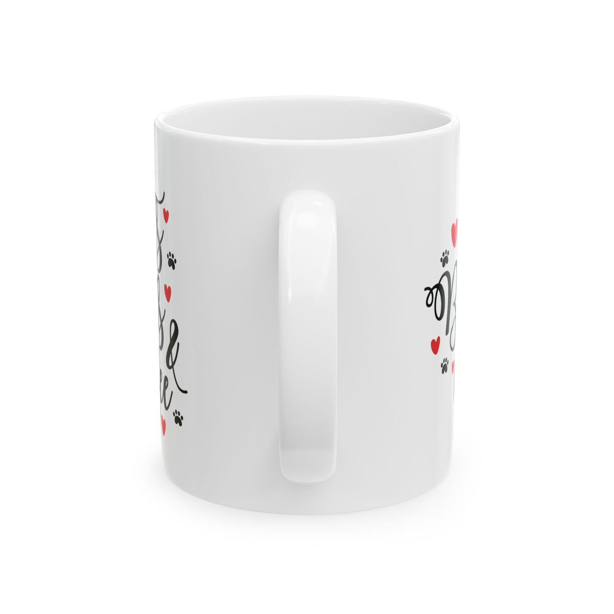 Cats, Books & Coffee Ceramic Mug — Cute Paw Print & Heart Coffee Cup 11oz   Item #7358