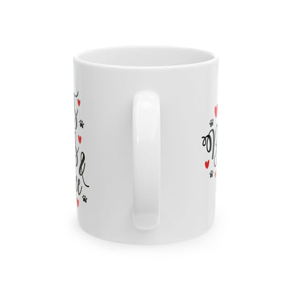 Cats, Books & Coffee Ceramic Mug — Cute Paw Print & Heart Coffee Cup 11oz   Item #7358