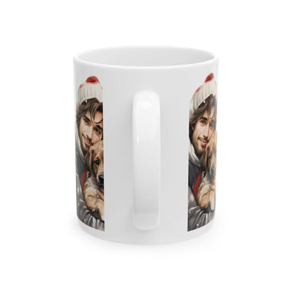 Christmas Cozy Man with Puppy Ceramic Mug 11oz   Item #811398