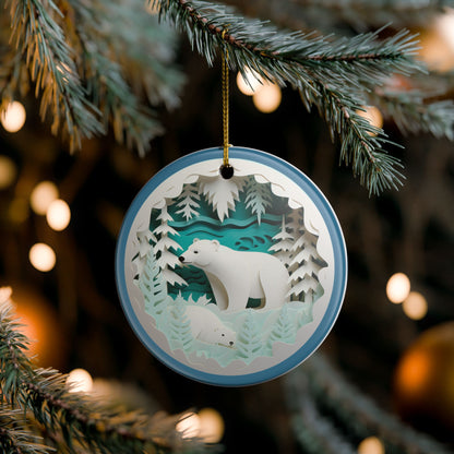 Polar Bear Family Winter Forest Ceramic Ornament   Item #375247