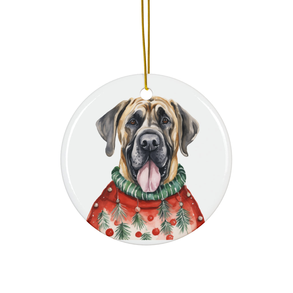 Dog With Christmas Sweater Ceramic Disc Ornament             Item #8941171