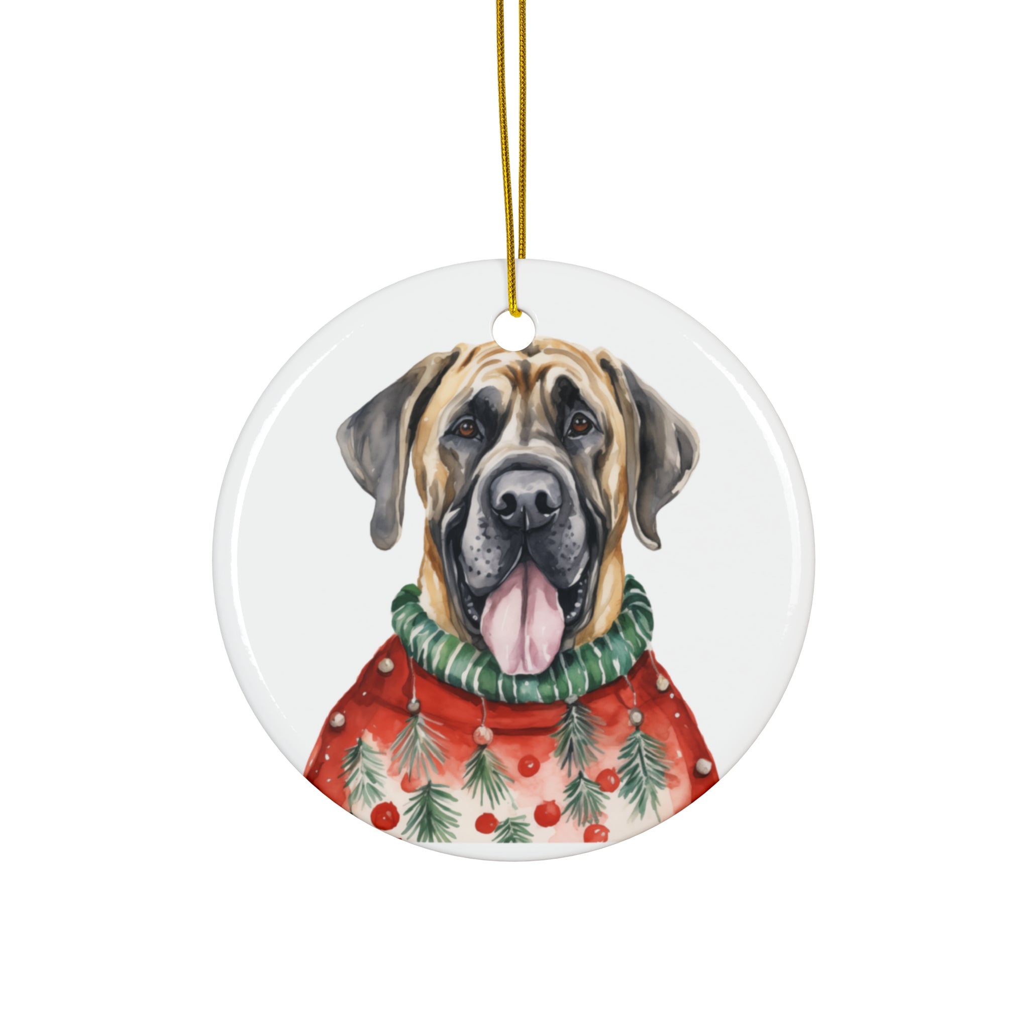 Dog With Christmas Sweater Ceramic Disc Ornament             Item #8941171