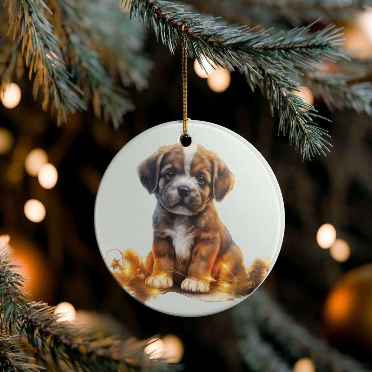 Ceramic Christmas Ornament – Adorable Puppy Dog Holiday Tree Decoration    Item #827461