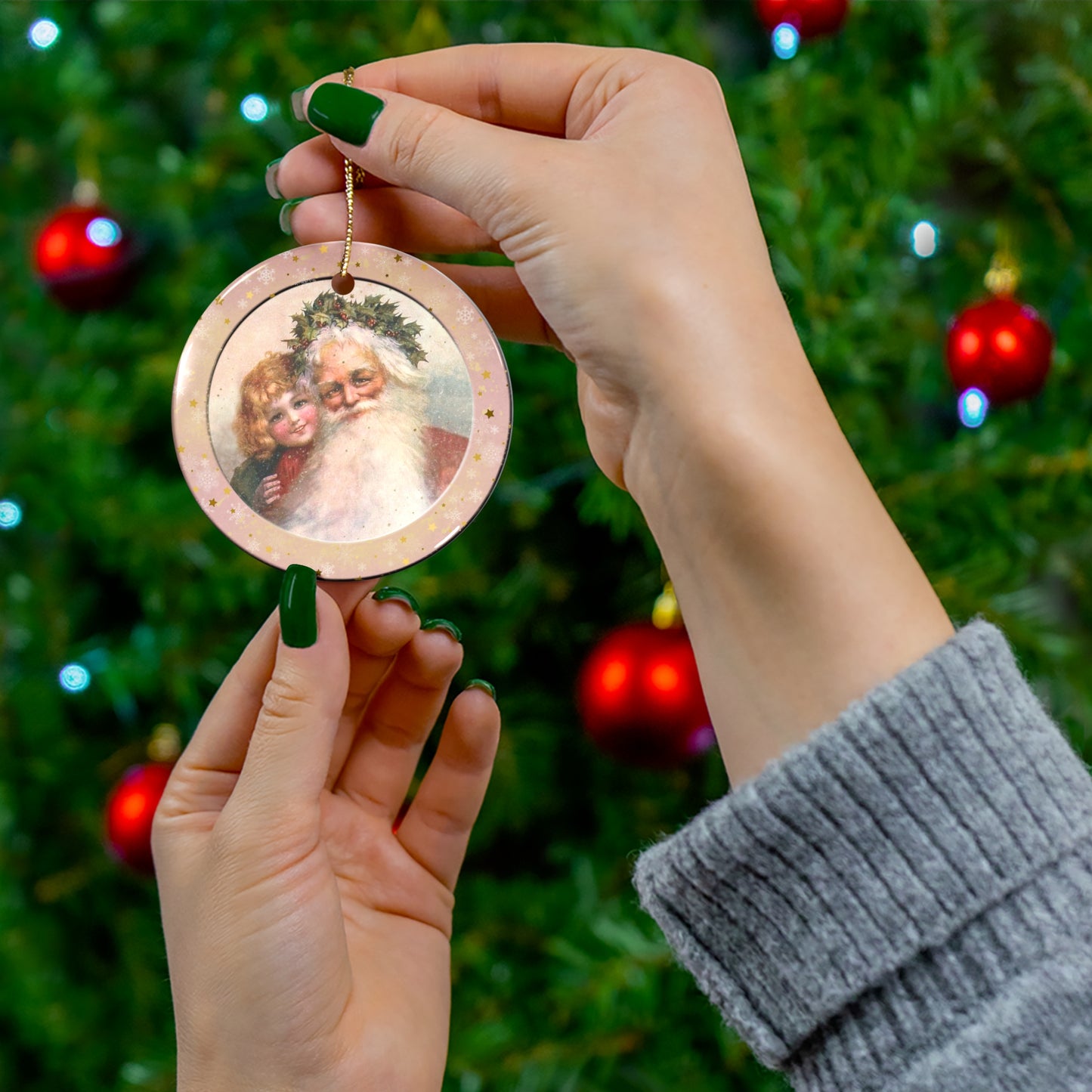 Santa And Kid Ceramic Disc Ornament      Item #4616184