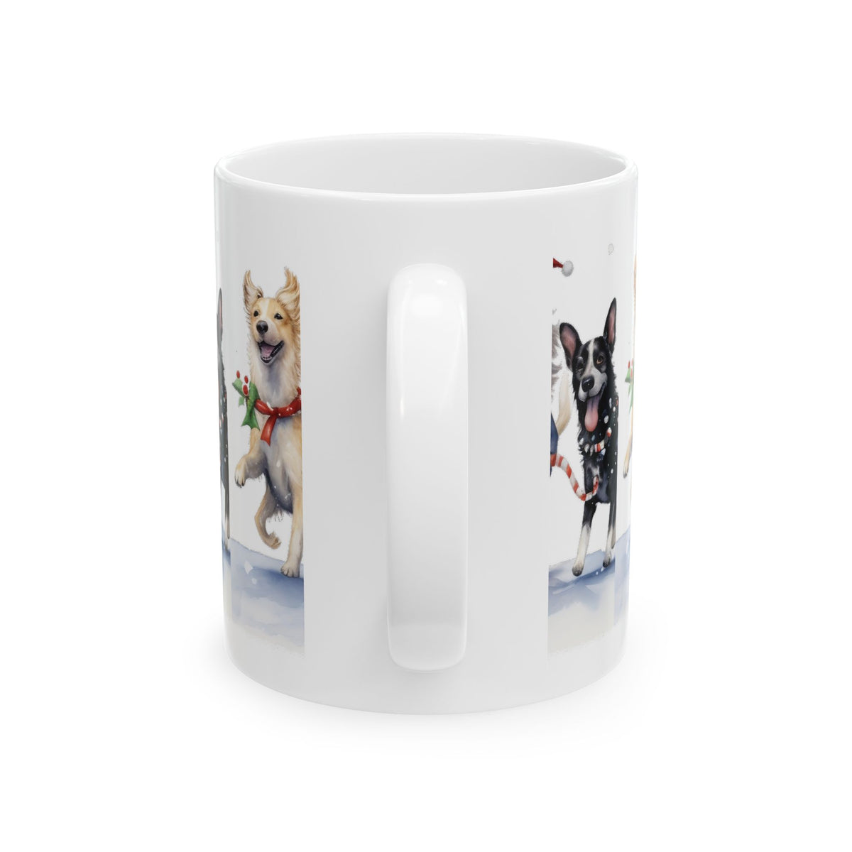 Holiday Dogs Christmas Mug — Festive Puppies in Santa Hats 11oz  Item #517109