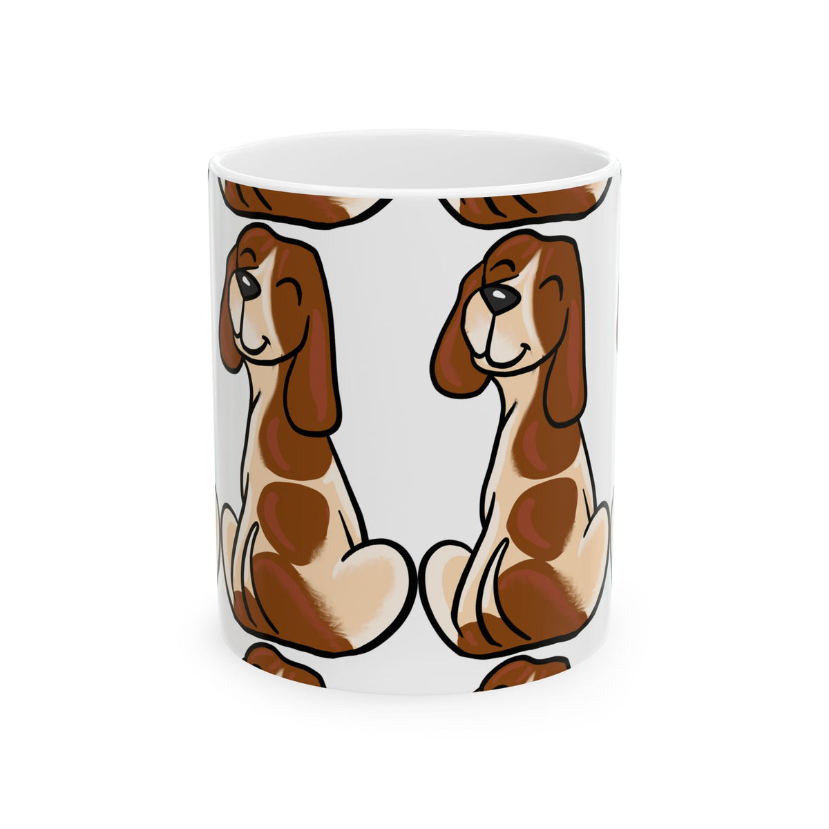 Basset Hound Pattern Ceramic Mug — Cute Brown Dog Coffee Cup 11oz  Item #806034