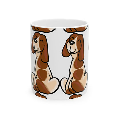Basset Hound Pattern Ceramic Mug — Cute Brown Dog Coffee Cup 11oz  Item #806034