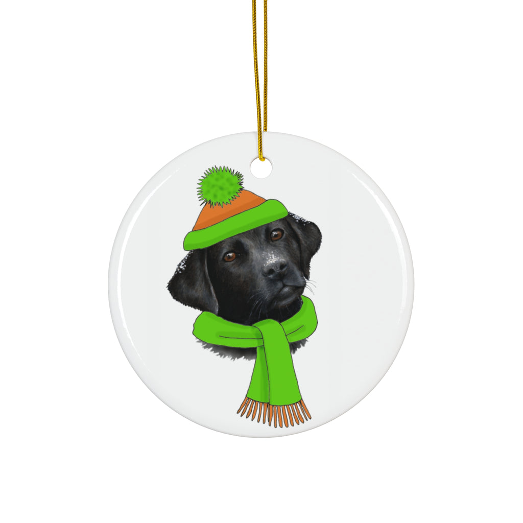 Lab In Green Winter Gear Ceramic Disc Ornament              Item #7759659 - Buckshot's Bargain Barn
