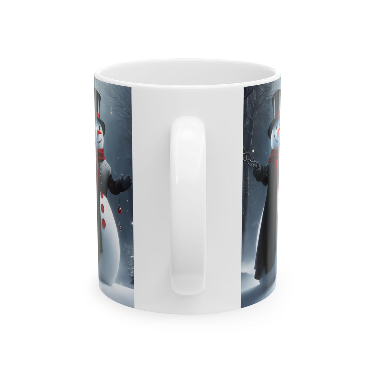 Snowman Winter Forest Ceramic Mug — Festive Holiday Coffee Cup 11oz    Item #563991