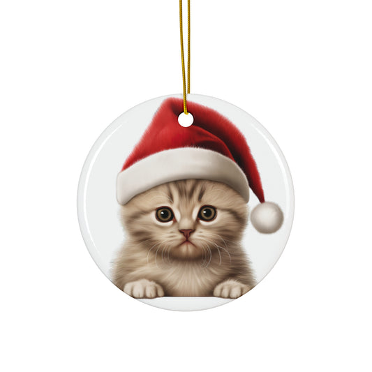 Ceramic Ornament - Exotic Shorthair Kitten With Santa Hat      Item #541314