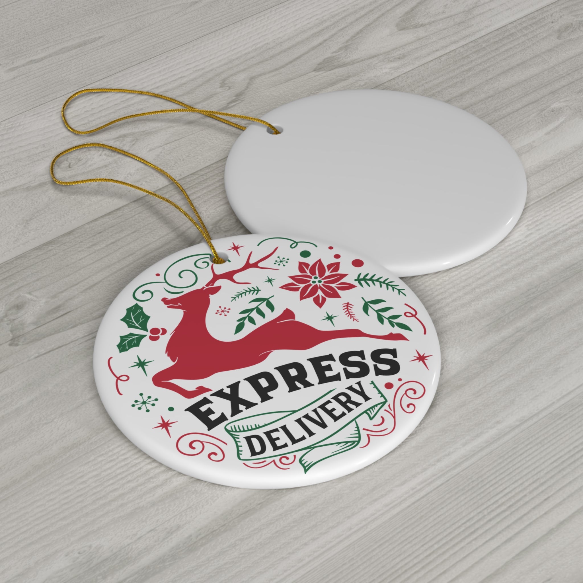 Express Delivery Reindeer Ceramic Ornament      Item #9434564 - Buckshot's Bargain Barn