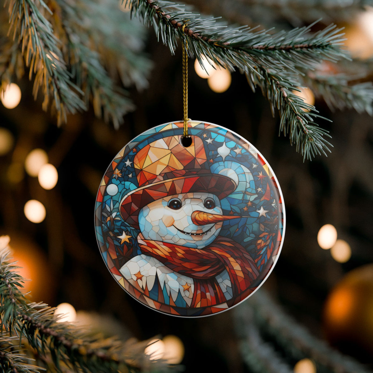 Stained Glass Snowman Ceramic Christmas Ornament   Item #80093