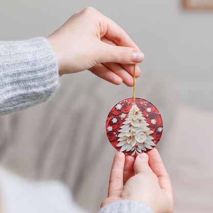 Ceramic Christmas Ornament – Red Quilled Christmas Tree Design   Item #890572