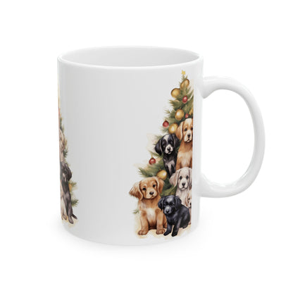 Christmas Puppy Tree Mug — Cute Holiday Puppies Ceramic Coffee Cup 11oz  Item #474054