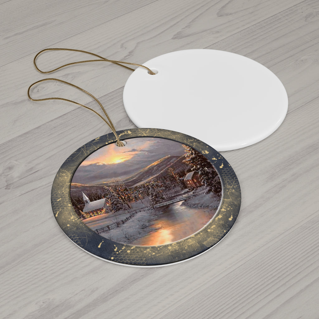 Winter Scene Ceramic Disc Ornament          Item #205404