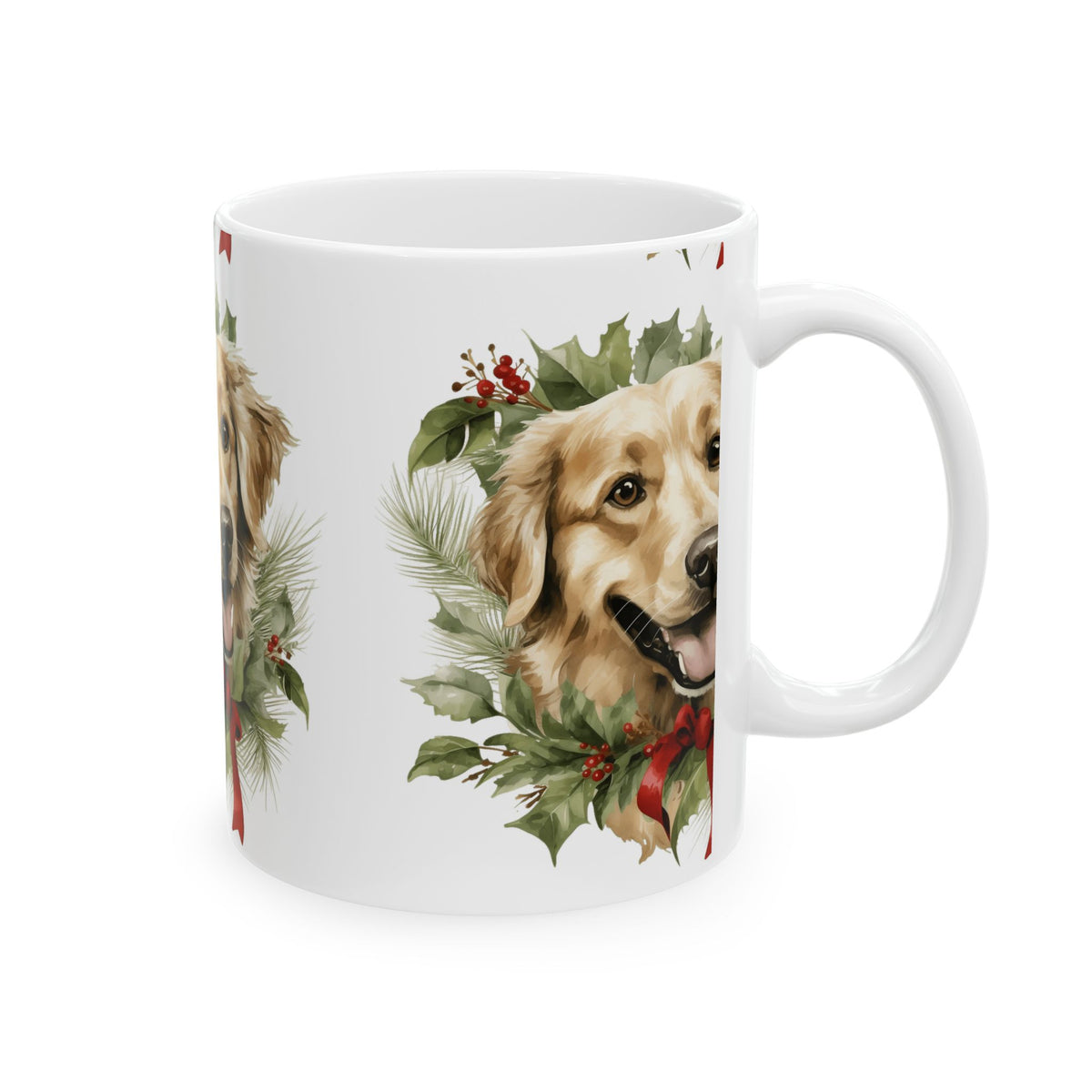 Golden Retriever Holiday Wreath Mug — Festive Dog Christmas Coffee Cup 11oz  Item #763251