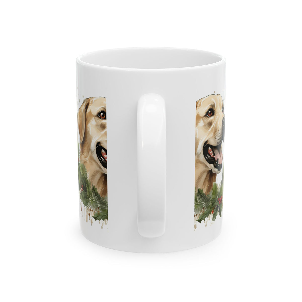 Holiday Dog Ceramic Mug — Festive Wreath Dog Coffee Cup 11oz  Item #273317