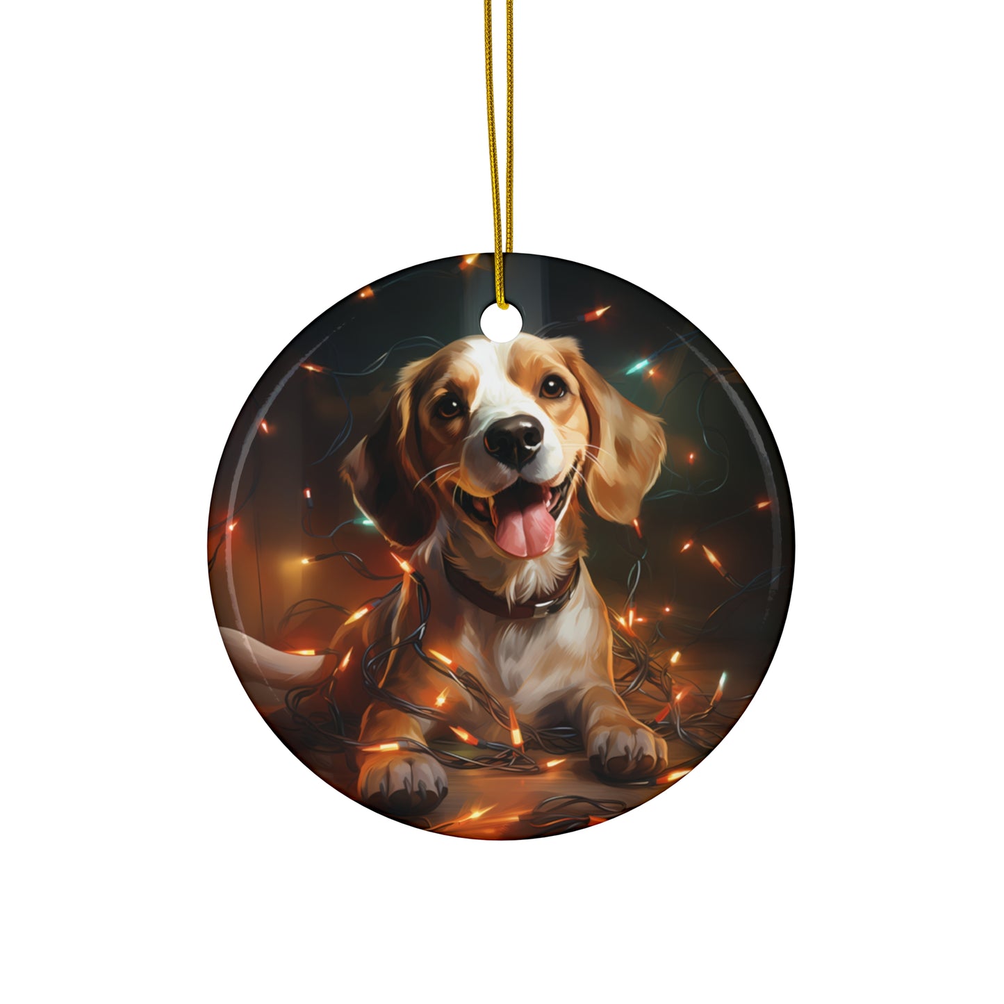 Ceramic Ornament - Xmas Dog With Lights       Item #2208881