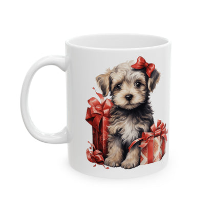 Festive Puppy With Presents Red Ribbons Christmas Ceramic Mug 11oz  Item #826665