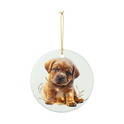 Ceramic Ornament – Adorable Puppy with Twinkle Lights, Dog Lover Christmas Décor    Item #29466