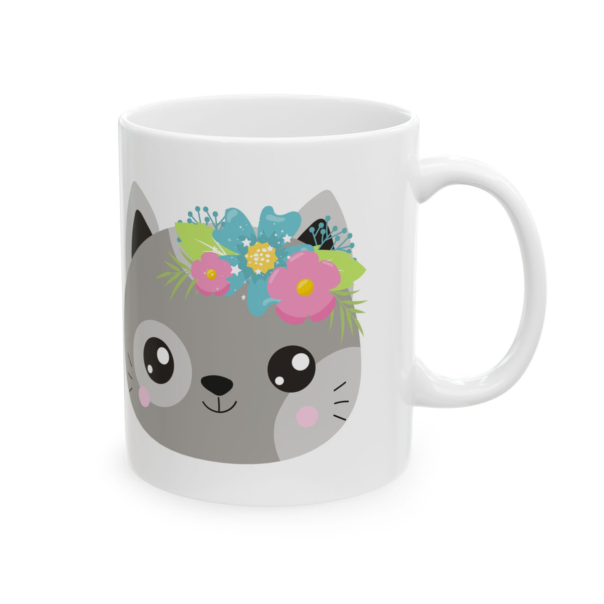 Cute Floral Cat Ceramic Mug  11oz   Item #451503